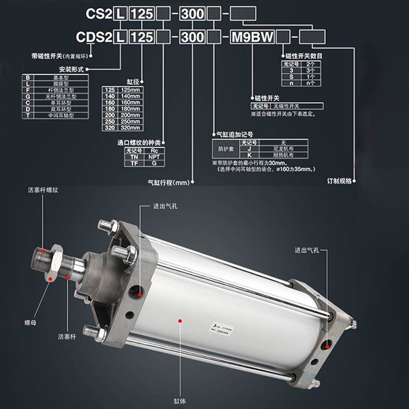 SMC标准气缸CS2B/CDS2B/125/140/160-25/75/100/125/150/200/1000