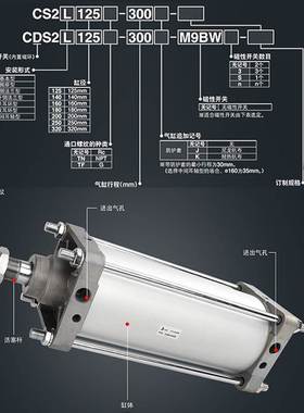 SMC标准气缸CS2B/CDS2B/125/140/160-25/75/100/125/150/200/1000