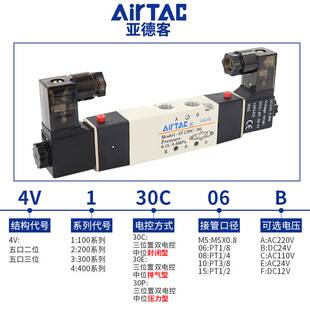 原装亚德客三位五通电磁阀220v换向气阀4V130C-06 4V130E-06 24v