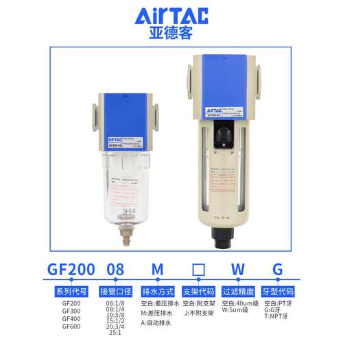 亚德客气源处理油水分离器GF200/300/400/600减压阀调压阀过滤器
