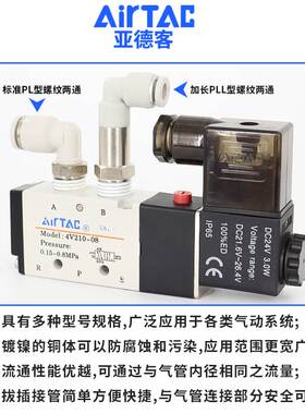 亚德客L型加长螺纹二通快插接头PLL4/6/8/10/12-M5/01/02/03/04