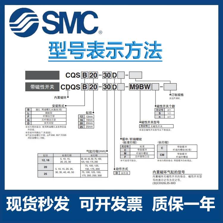 SMC薄型气缸CQSB/CDQSB12/16-20D-25-10-30-40-75-100-150-200-DM