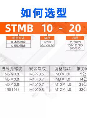 STMS双杆双轴滑台气缸STMS10 16 20 25*25/50/75/100/200可调行程