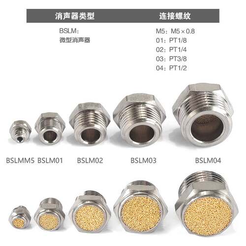 亚德客气动消声器电磁阀底座微型消音器M5 BSLM01 BSLM02 03 04分