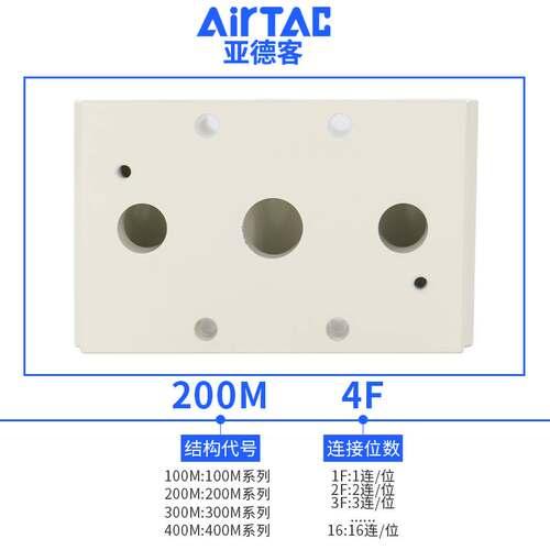 亚德客4V210电磁阀汇流板底板连接底座200M-4F/3F/5F/6F/7F/8 4位