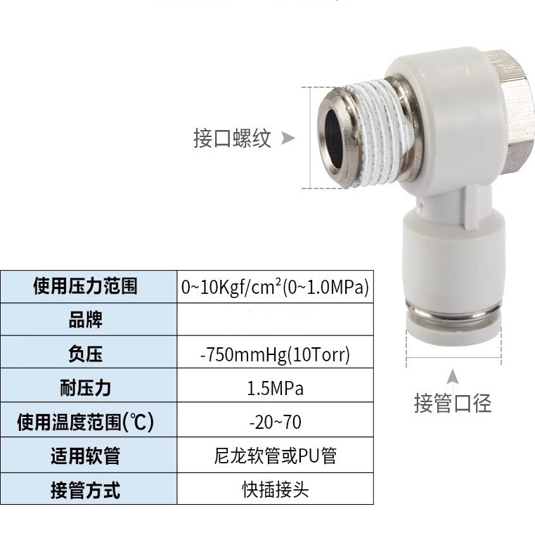 PH6-01外六角气管快插螺纹接头8-02 10-03 12-04直角弯头KQ2V4-M5