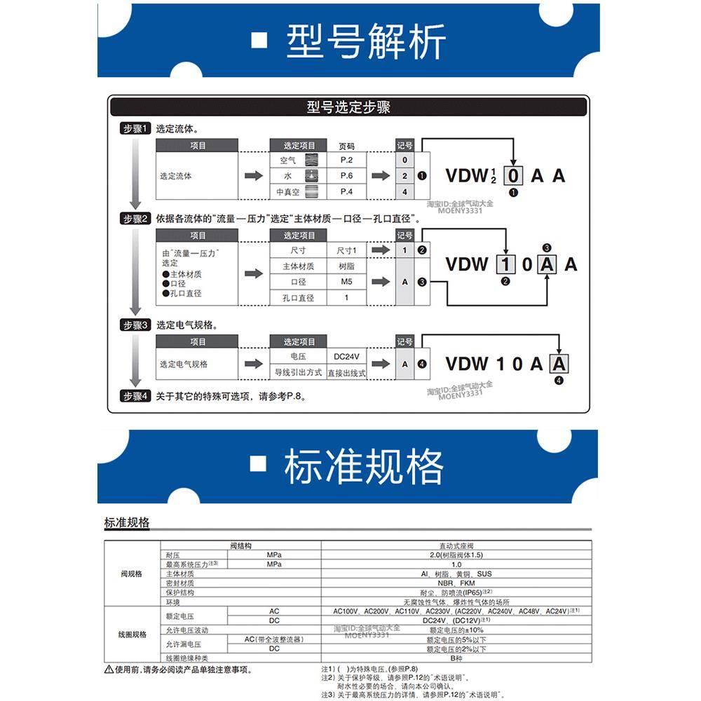 SMC直动式2通电磁阀VDW20KA LA MA NA PA QA KZ1DXB NZ1DXB