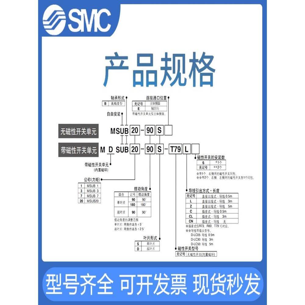 SMC叶片式高精度旋转摆动气缸MSUB1-90SMDSUB3-180S MSUA7/20-90S