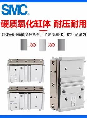 SMC带导杆薄型三轴三杆气缸宽型MGPWM/MGPWL20/25/30/40-25-50-75