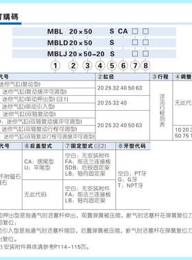 亚德客迷你气缸MBL20/25/32*40X50X75X100X125X150X175X200SU/CA