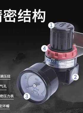 AIRTAC亚德客气动减压阀AR2000JN气压表调压阀BR2000N 3000 4000