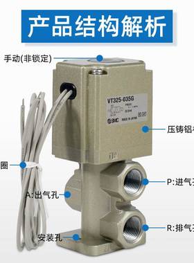 SMC气动电磁阀VT325-035G真空三通直动阀VT325V-035G/034G/025DL