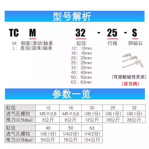 亚德客TCL12X10S 16X20X25X30X40X50X75X100X125X150X175三轴气缸