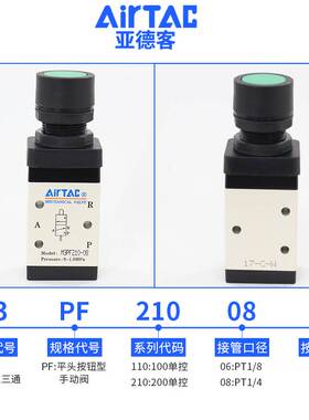 airtac亚德客机械阀M3PF110-06/210-08G平头按钮型手动阀气动阀