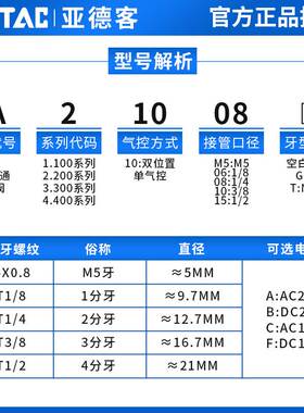 亚德客原装气控阀4A210-08/06 4A31010 11006/410二位五通控制阀