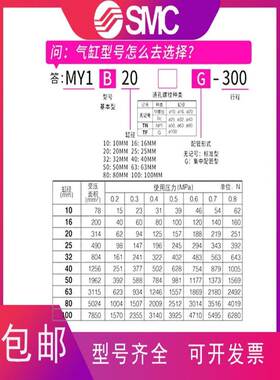 SMC机械式无杆气缸MY1B40/50/63G-100/200/300/400/500/1000A/L/H