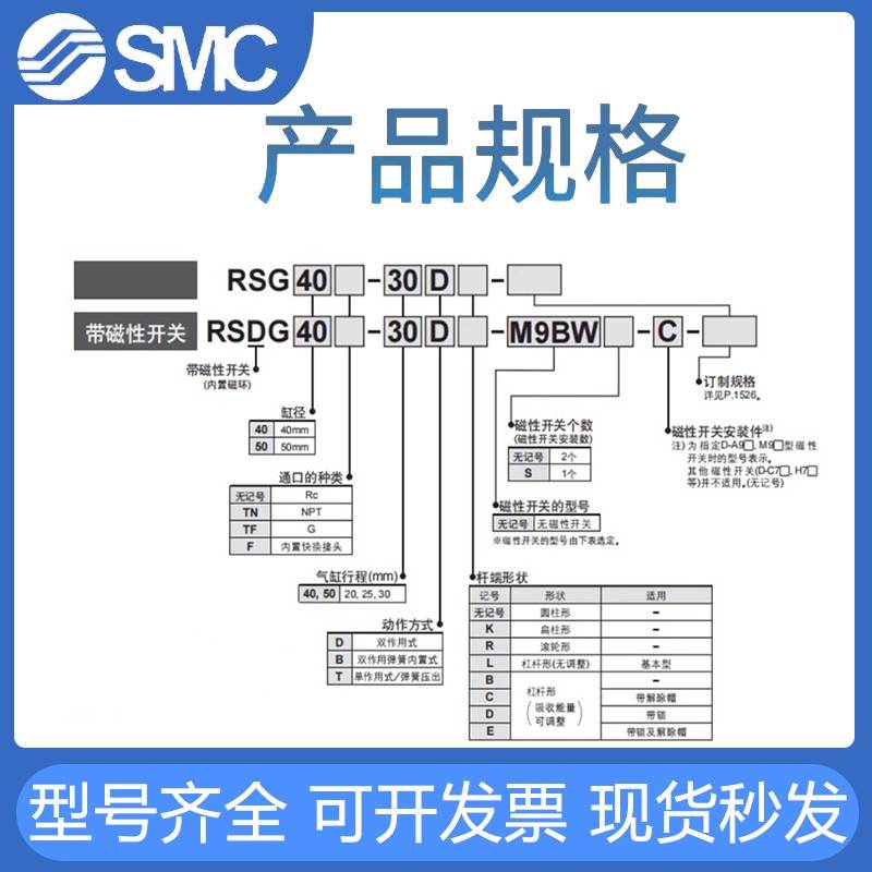 SMC安装高度可调止动阻挡气缸RSDG32/40/50-10-15-20-30DFKGRLBCE