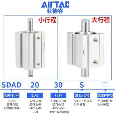 原装正品亚德客双轴复动薄型气缸SDAD32/40/50X10X15X20X25X30S