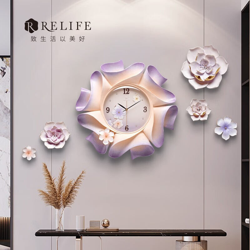 福雕家饰（RELIFE）现代简约创意挂钟浮雕钟表客厅立体挂表石英装