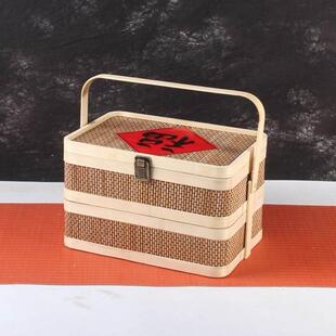 食盒多层手提送菜提盒送饭提篮送餐提篮送餐提盒送菜提盒竹编两层