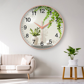钟表静音时钟 饰画轻奢客厅背景墙简约个性 绿植家用装 饰创意挂钟装