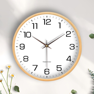 精梭简约客厅实木钟表时尚家用挂钟轻奢静音创意装饰时钟书房时钟