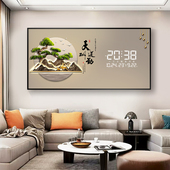 精梭天道酬勤轻奢客厅装 饰画挂钟简约万年历创意沙发背景墙电子钟