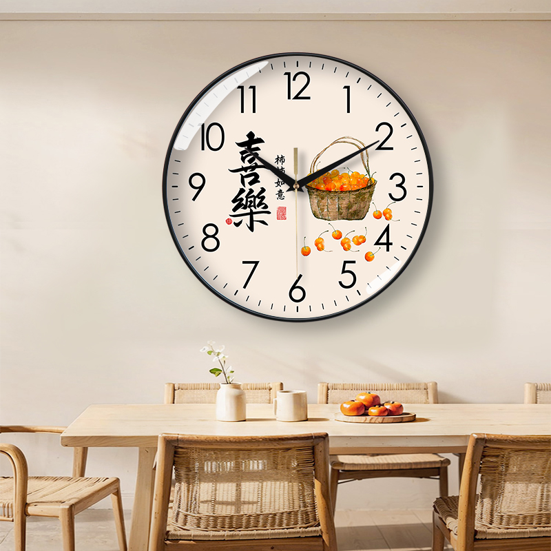 精梭中国风静音挂钟事事如意客厅书法时钟暖居新中式石英电波钟