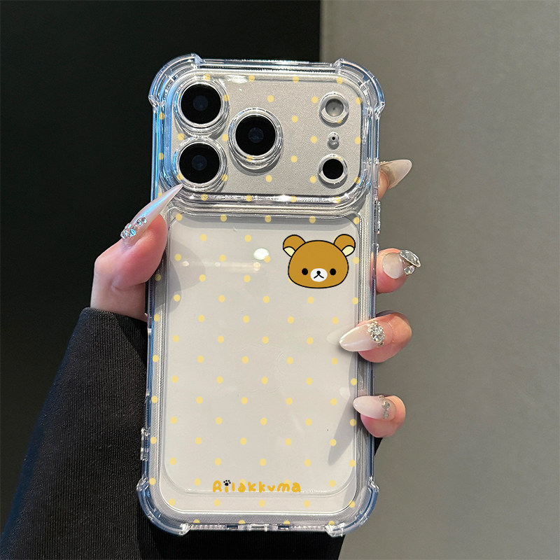 波点轻松小熊适用iPhone17promax苹果16pro手机壳华为Mate80新款透明气囊壳vivox300荣耀500防摔小米17Pro软