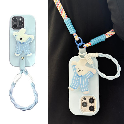 ins蓝色卡通小狗支架适用苹果15promax手机壳iphone14pro小众12挂绳13女15韩系华为Pura70荣耀vivo小米OPPO套