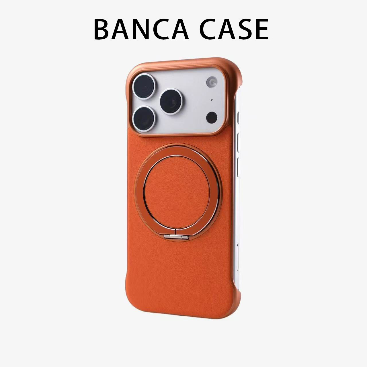 皮质无边框磁吸支架适用苹果17promax手机壳超薄素皮iphone16pro高级感纯色华为Mate70防摔小米17Pro半包外壳