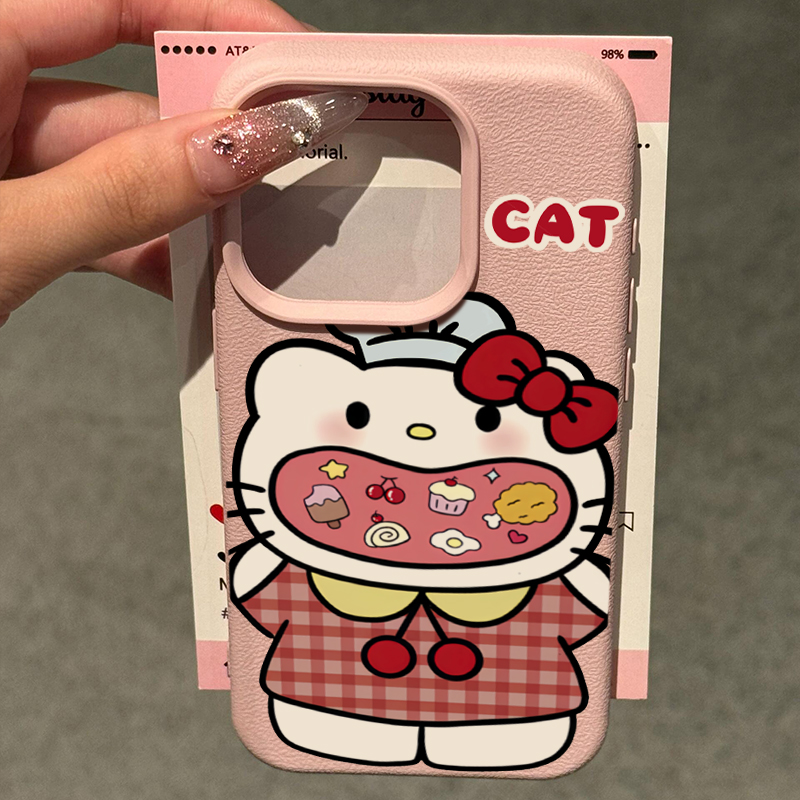 大嘴Kitty酱适用苹果16/15promax手机壳iphone14pro可爱卡通13软壳12女新款11荔枝纹肤感防摔plus多色软套壳
