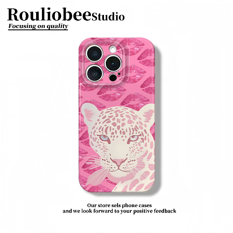 粉色唇印花豹适用苹果18promax/Duo手机壳iPhone17Pro华为PuraXview/90菲林硬壳OPPO/vivoX300防摔小米17pro