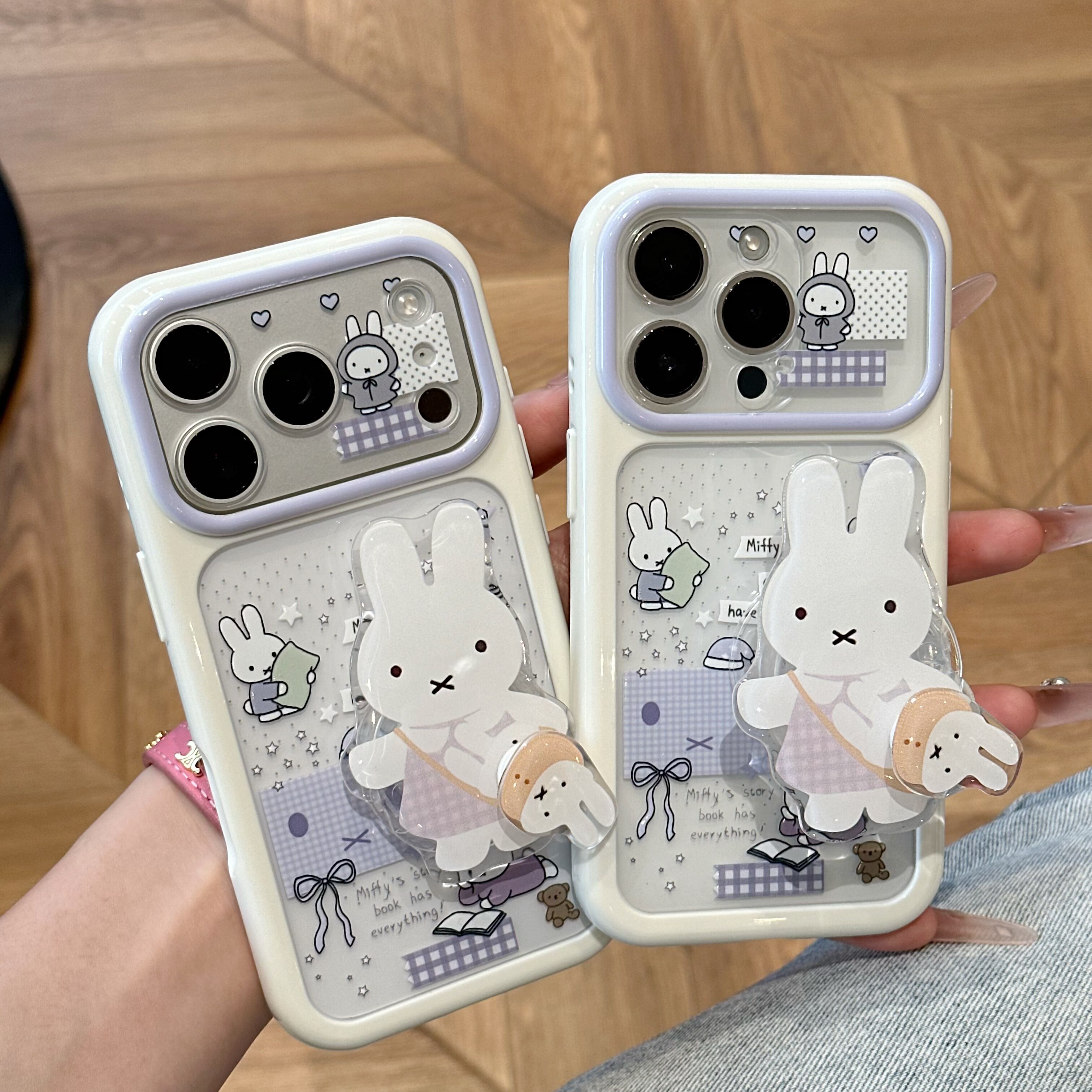 淡紫框米菲兔适用苹果17promax气垫支架手机壳iphone16pro新款星空壳vivoS50华为mate80防摔小米17pro手机套