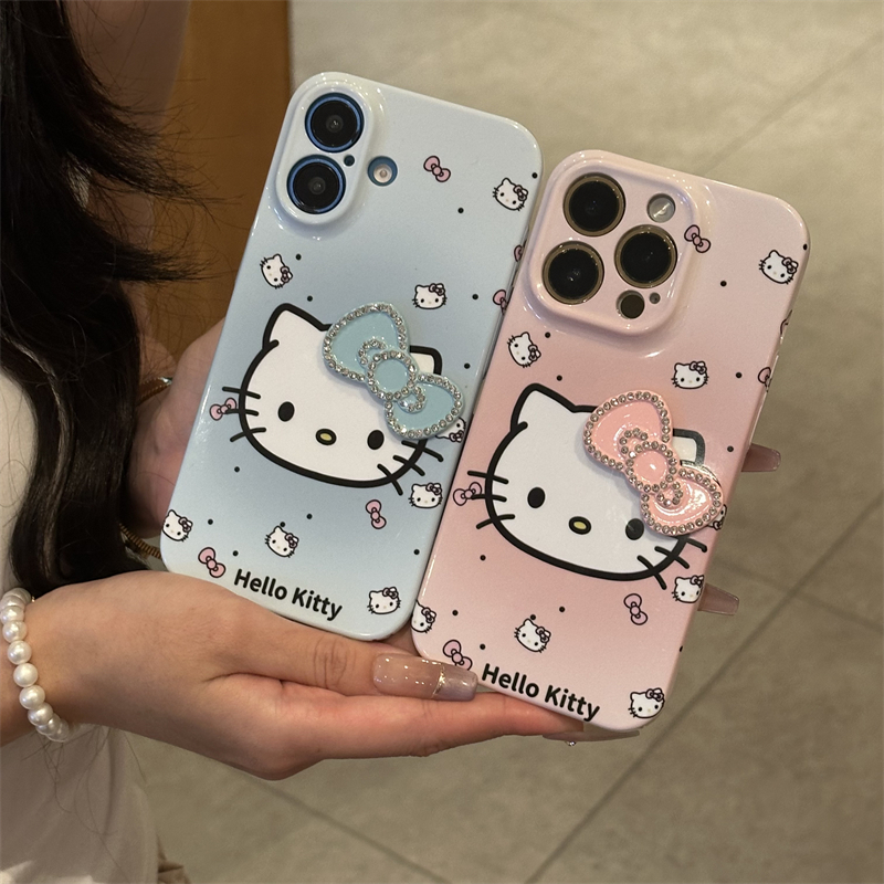 镶钻kitty蓝适用苹果15promax手机壳16pro华为mate60新款贴件pura70菲林壳OPPOReno12/vivos19x100超火小米14