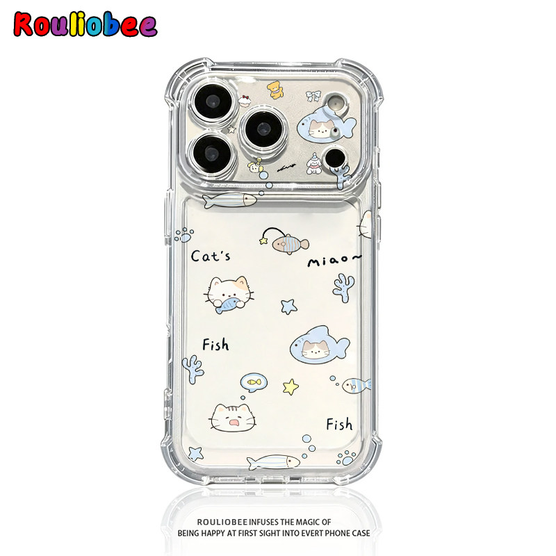 吃鱼小猫咪适用iPhone17promax苹果16pro手机壳华为Mate80/70新款透明气囊壳vivox300防摔软小米17Pro手机套