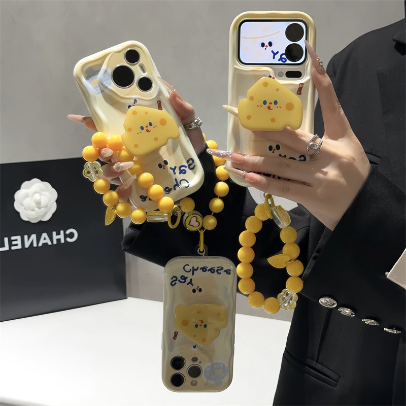 奶呼呼奶酪支架适用苹果17promax圆珠挂绳手机壳16pr华为mate70/60新款奶油波浪壳vivox200情侣小米17pro防摔