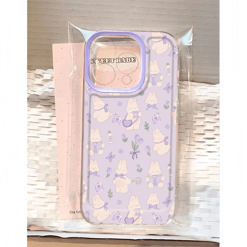 绝美紫色兔子适用苹果15手机壳12卡通vivox100透明红米note13防摔小米14一加华为pura70荣耀200软壳OPPO硅胶