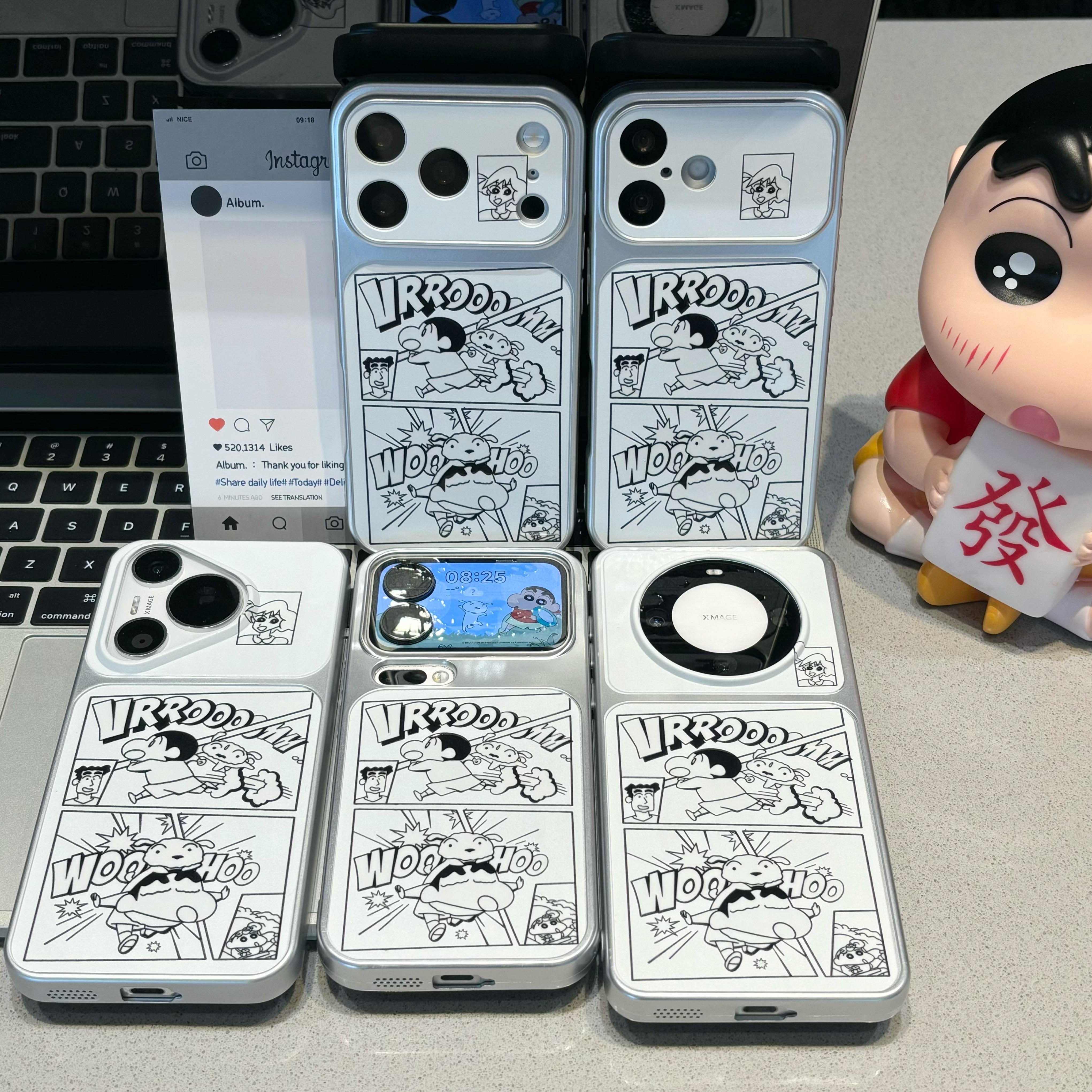 黑白插画小新适用苹果17promax手机壳16Pro情侣款华为Mate80/70新款电镀秒变壳vivox300防摔小米17pro手机套