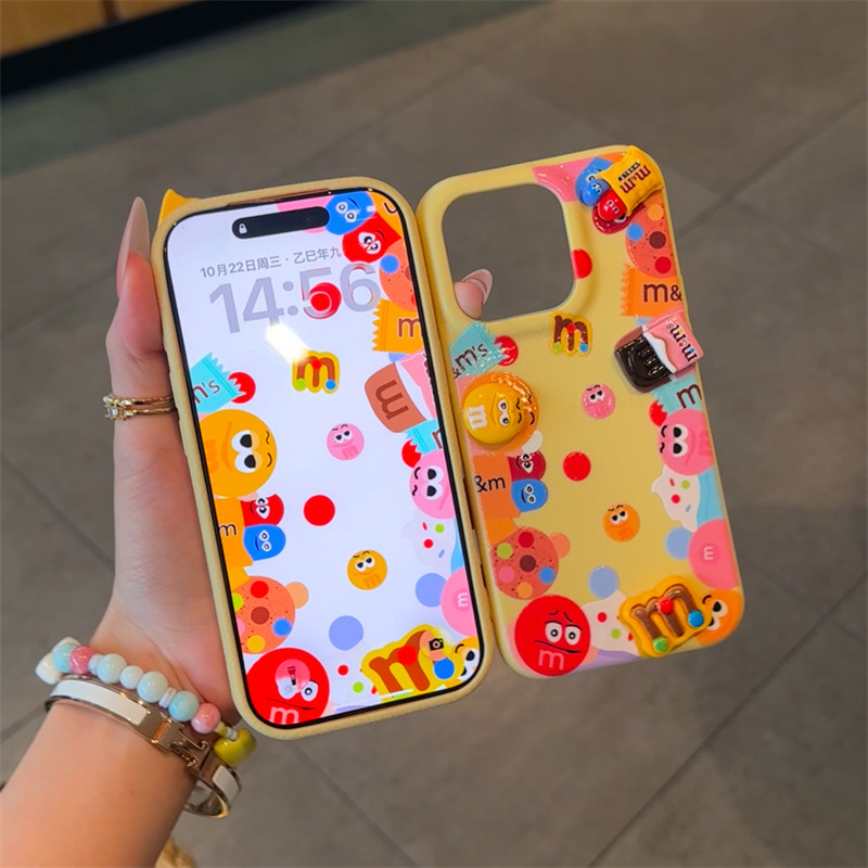 黄色M豆合集适用苹果17promax手机壳iPhone16新款立体贴件皮纹TPU华为Mate70软vivox200全包荣耀400防摔17air