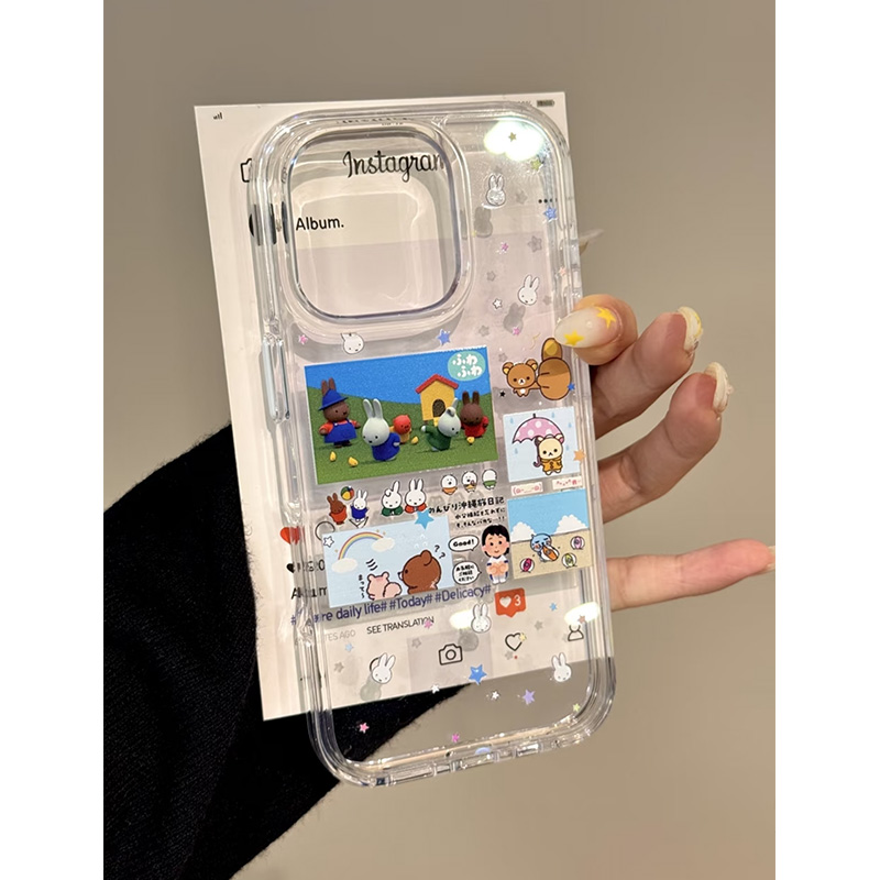 米菲兔小人插画适用苹果15手机壳16Pro卡通vivox100透明红米note13防摔小米14一加华为pura70荣耀200硅胶OPPO