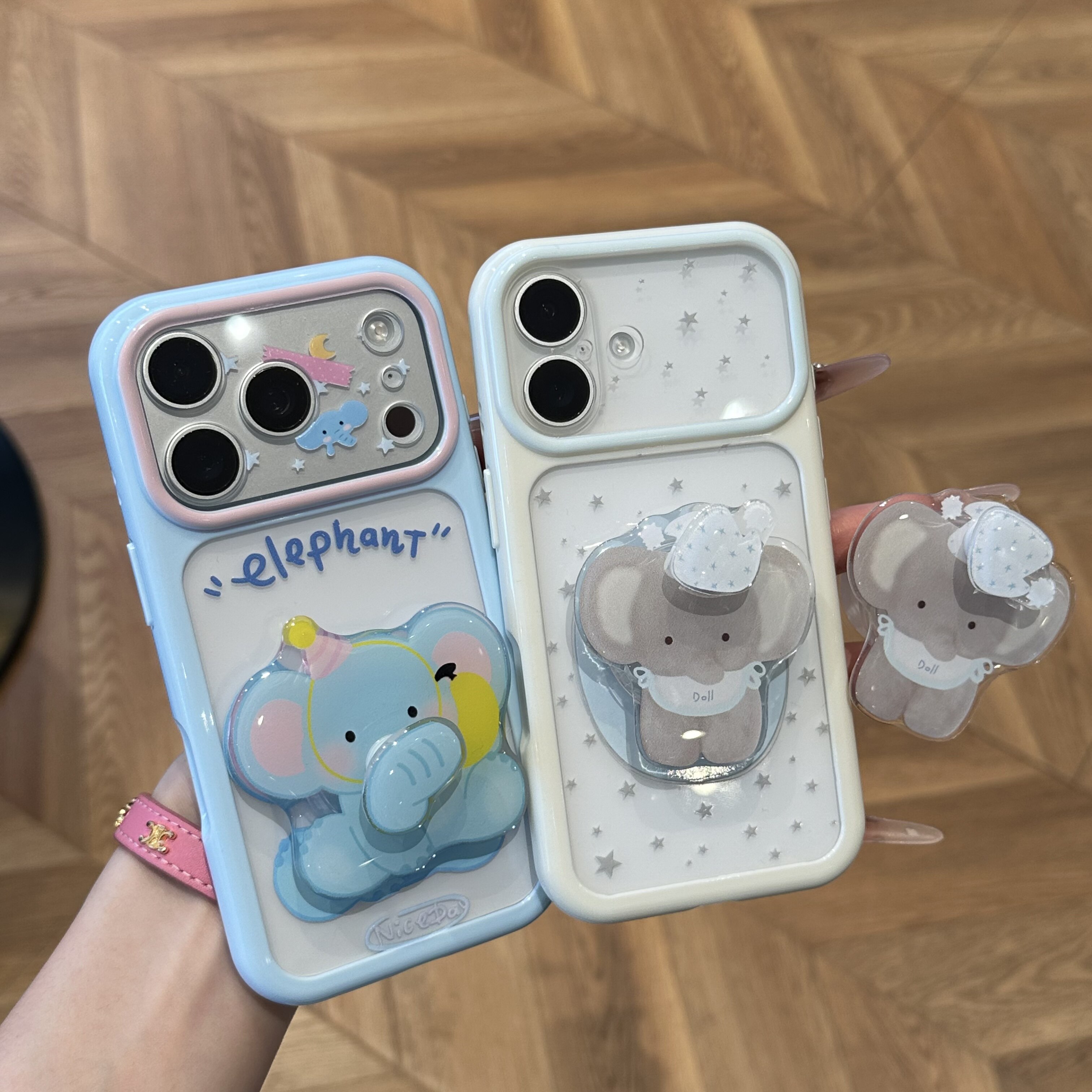 可爱小飞象适用苹果17promax气垫支架手机壳iphone16pro透明vivoS50新款星空壳华为mate80防摔小米17pro情侣