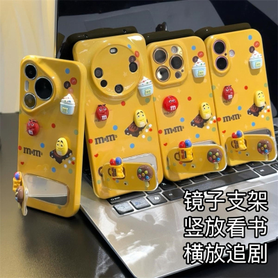 可爱M豆表情适用苹果15promax手机壳16pro华为mate60新款贴件支架pura70菲林壳OPPOReno12/vivos19x100小米14