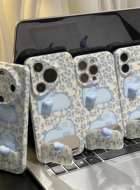 蓝色碎花狗狗适用苹果15promax手机壳16pro华为mate60新款镜面支架pura70菲林壳OPPOReno12/vivos19x100小米