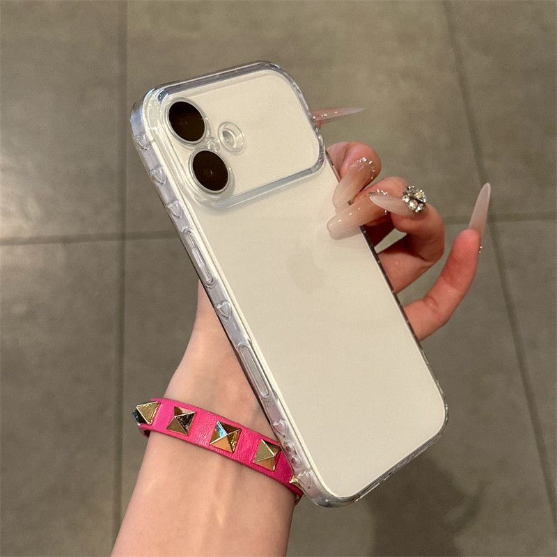 大视窗侧面爱心适用苹果16pro手机壳17promax简约高级感iPhone13/14直边12pro防摔11pm保护套纯色全包男女款