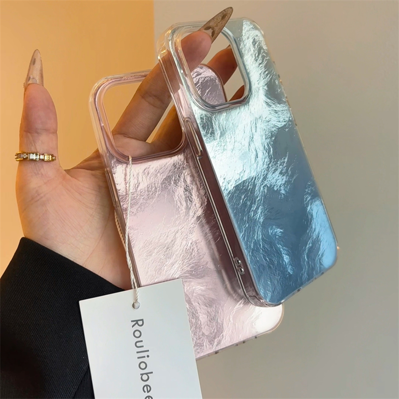 高级感渐变褶皱纹iPhone16手机壳适用苹果14/15promax硬壳12锡纸金山纹11镭射晕染小众韩风新款情侣全包防摔