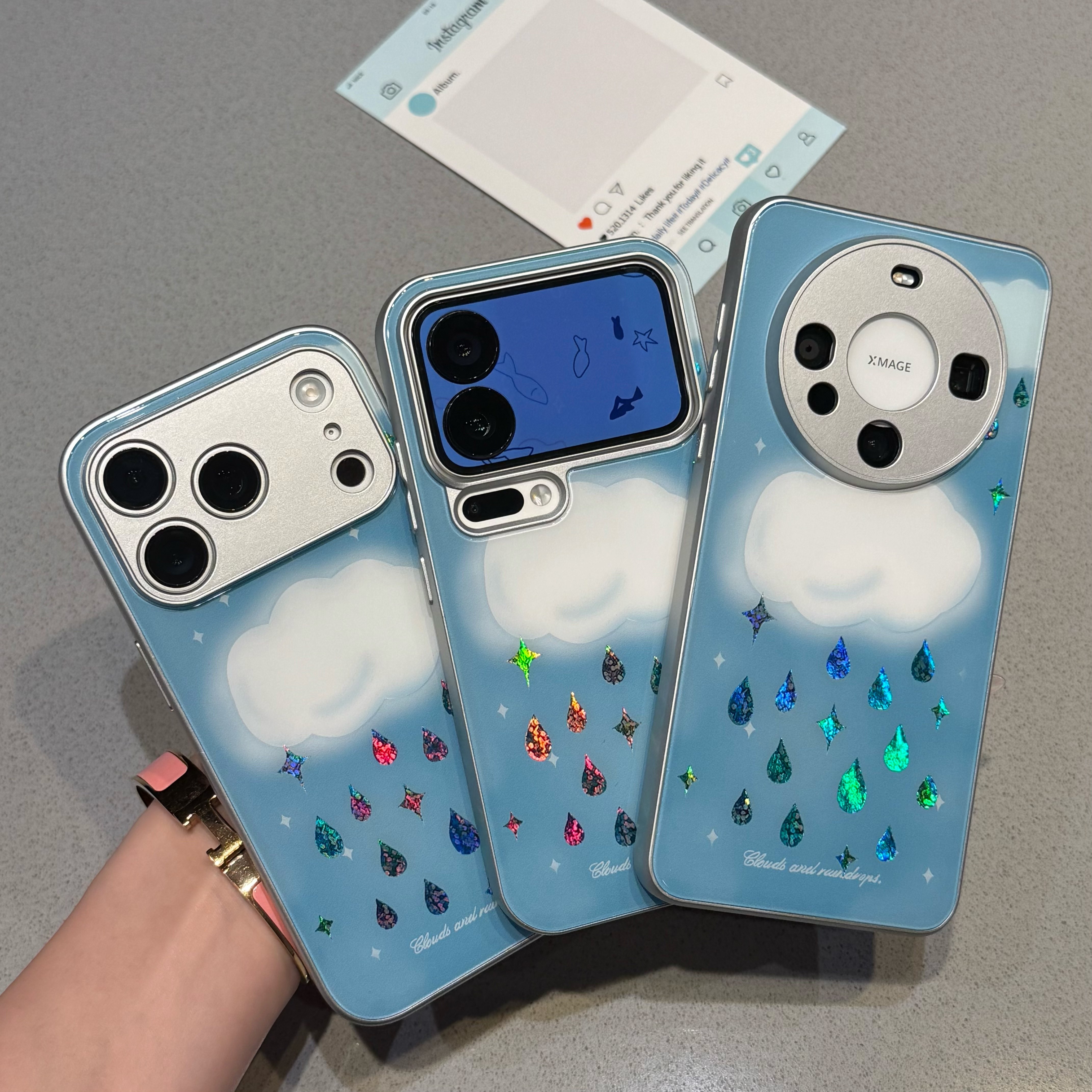天空云朵雨滴适用苹果17promax手机壳新款碳纤维肤感银iPhone16pro华为mate70保护套小米17pro防摔vivox300软