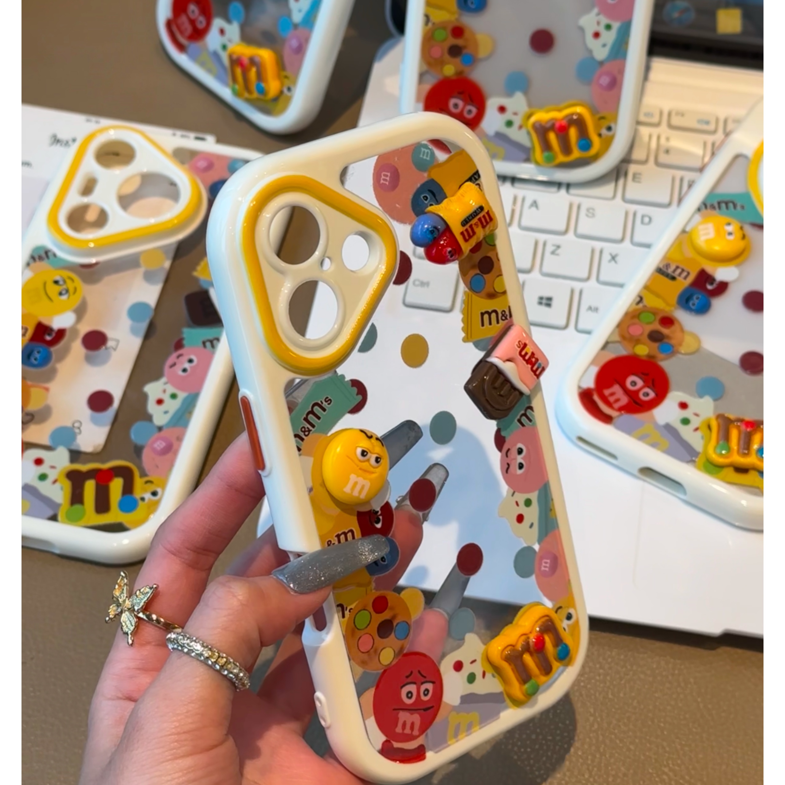 趣味立体巧克力M豆贴件奶油壳适用苹果16iPhone15promax手机壳新款华为mate70荣耀vivo小米OPPO防摔全包套女