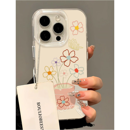 趣味软萌可韩系素描花盆适用苹果16promax手机壳iphone13新款15女华为荣耀vivo小米OPPO全包双层防摔网红超火