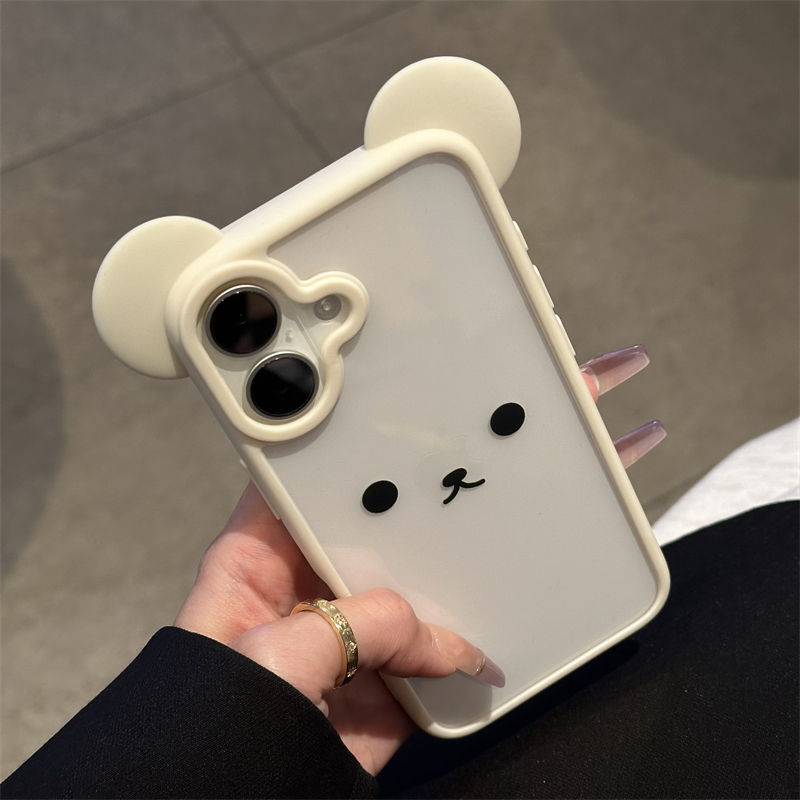 呆萌轻松小熊表情立体米奇耳朵适用苹果16Promax手机壳iPhone15Promax软14plus13/12P女款11可爱卡通透明软边